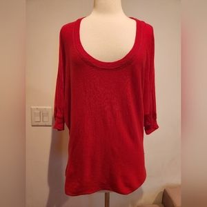 Et Vous Lightweight Wool and Cashmere Mix Tee with 3/4 Sleeves in Red, Size M